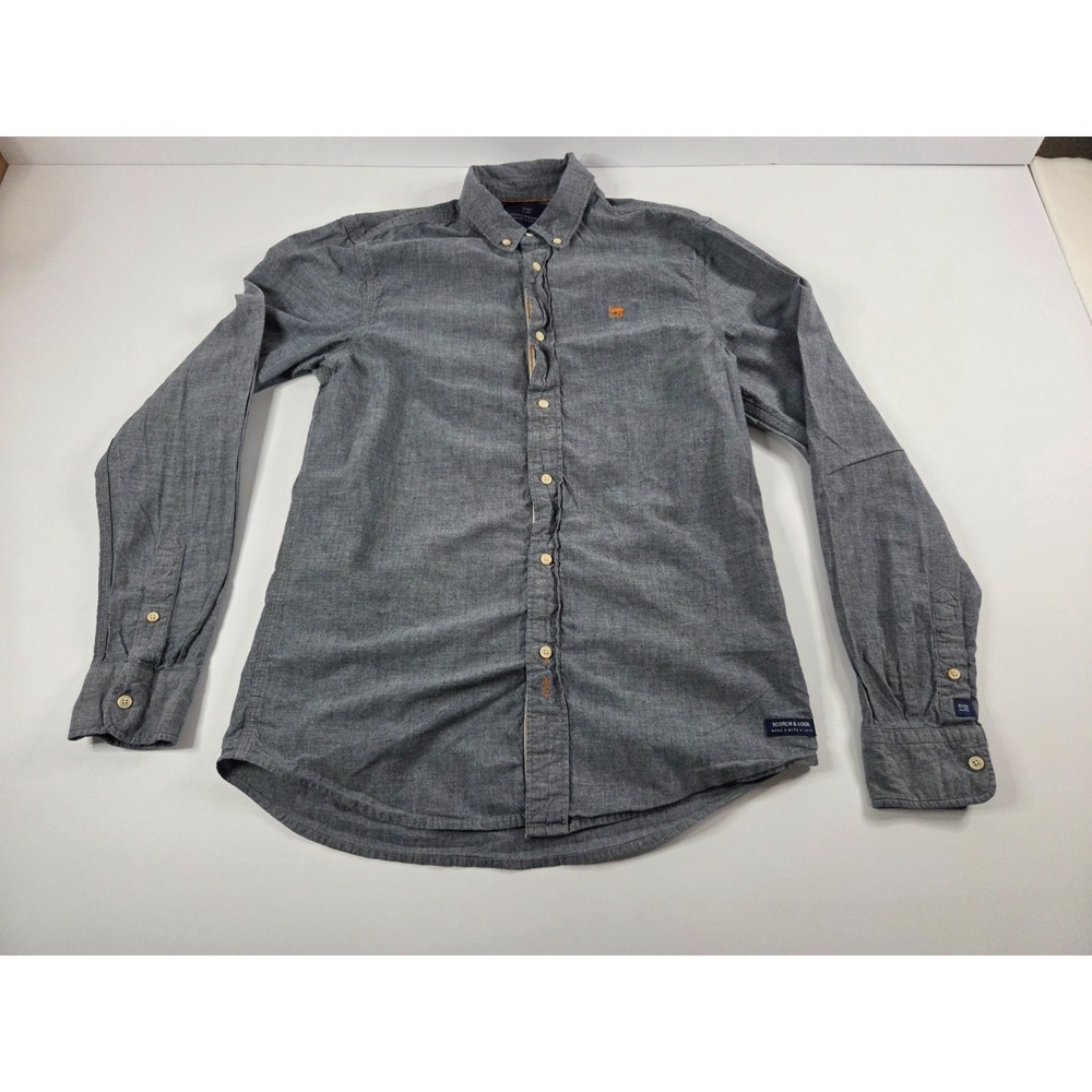 Scotch & Soda Shirt Mens Small Heather Gray Relaxed Fit Long Sleeve Polo Work